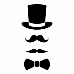 Top Hat Mustache and Bow Tie Vector.