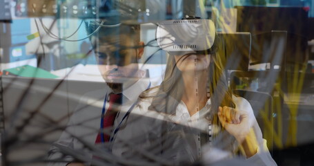 Virtual reality technology and data processing over business professionals in office