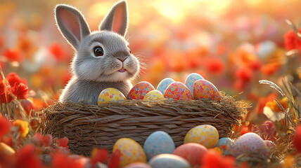 easter bunny and easter eggs