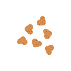 Pet dry food illustration. Pet shop cat product. Flat cartoon snack for animal.