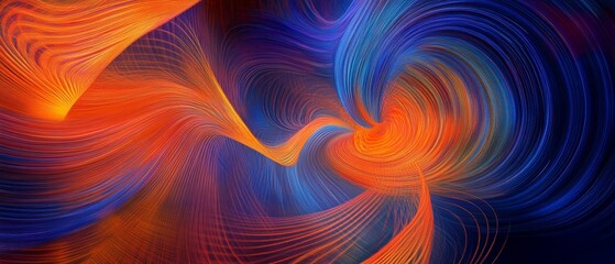 Abstract digital art with swirling orange and blue colors creating a dynamic pattern.
