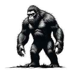 Fototapeta premium Bigfoot black and white vector illustration, generative ai