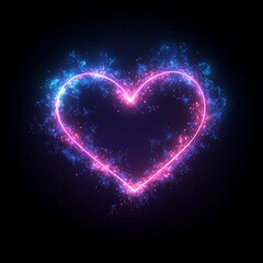 A glowing heart shape composed of pink and blue light on black