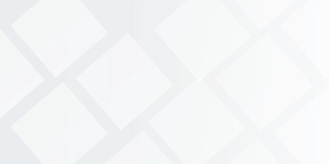 Silver color square pattern on banner with shadow. Abstract white and grey color geometric background with copy space. Modern and minimal concept.