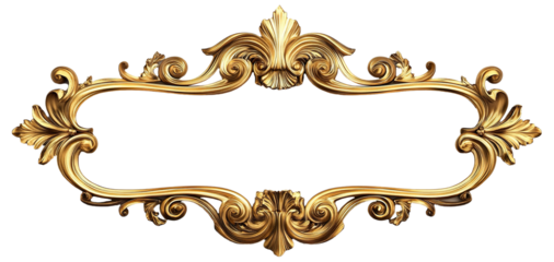 Ornate golden vintage frame with floral details, isolated on transparent cutout background