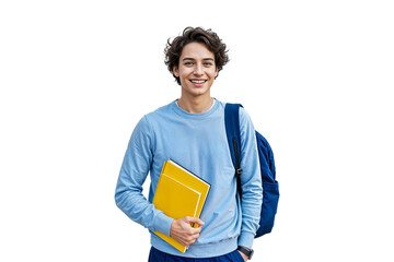 young man with a bag young student man is standing against a plain transparent background which puts the entire focus on him png