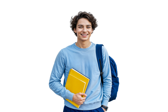 young man with a bag young student man is standing against a plain transparent background which puts the entire focus on him png