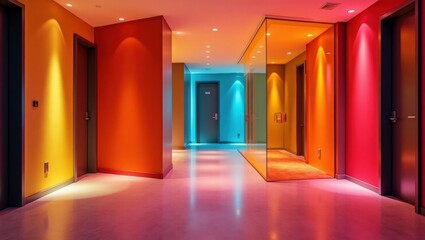 Minimalist corridor in the style of neon