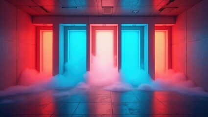 Minimalist corridor in the style of neon