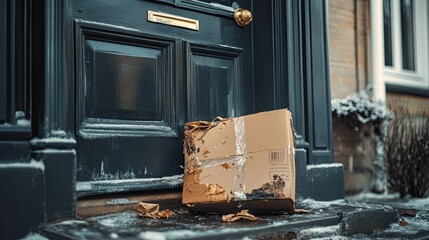 Smashed parcel at front door, portraying bad delivery experience.