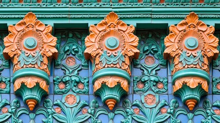 Obraz premium Ornate architectural detailing featuring vibrant floral motifs and decorative elements.