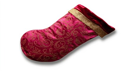 Obraz premium Elegant Crimson Christmas Stocking Gold Design Velvet Holiday Decoration