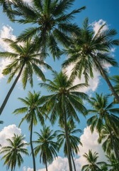 Tropical Palm Trees from Below with Blue Sky