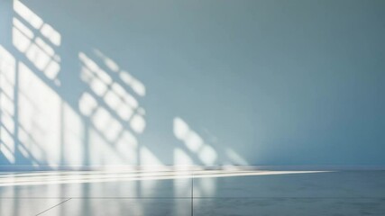 Vacant light blue wall and smooth floor featuring captivating light reflections. Presentation backdrop.