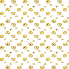 Patterned Illustration of Yellow Exploding Symbols on White Background