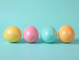 Colorful Easter Eggs Arranged Neatly on a Turquoise Background