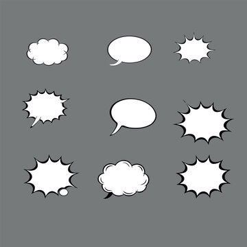 Set of Comic Book Speech Bubbles in Black and White