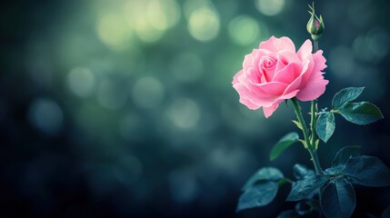 Obraz premium Delicate Pink Rose Blooming in a Dreamy Soft Focus Background