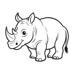 A line drawing of a happy rhinoceros proudly displaying its horn. 