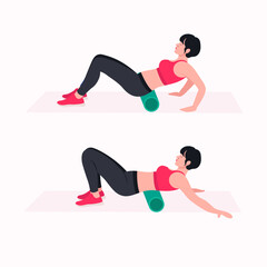 Fototapeta premium Foam Roller Workout. women exercise vector set. Women doing fitness and yoga exercises.