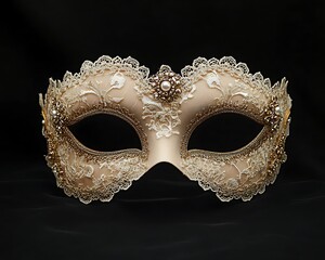 An ornate and decorative masquerade mask with lace and embellishments