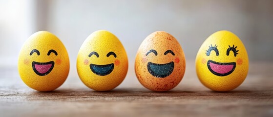 Fototapeta premium Joyful Yellow Eggs with Smiley Faces Perfect for Spring Celebrations