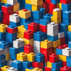 Obraz premium Colorful Blocks Seamless Pattern. Many red blue yellow blocks form endless background. Building bricks create repeatable decoration.