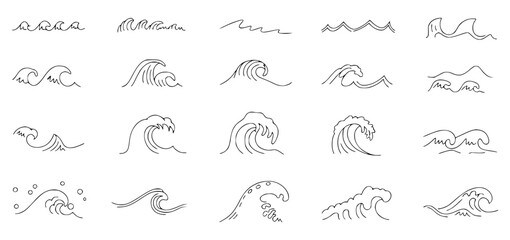 Hand-Drawn Wave Line Art Collection