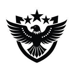 Obraz premium Vintage Patriotic Eagle Emblem – Stars and Stripes Bald Eagle Silhouette Vector Art