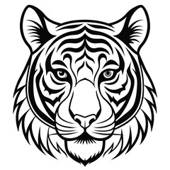 Tiger Head Line Art Vector Illustration

