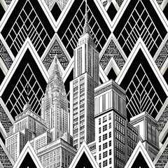 Stylish Black White Cityscape Art Deco Building Design new wall york urban style retro lines image  