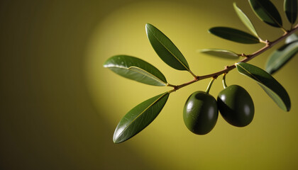 Translucent olive branch with leaves against solid color background, nature's beauty