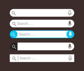 Search bar vector design element. Set of search bar boxes. UI interface template isolated on black background
