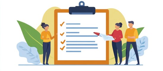 Teamwork review of completed checklist, ensuring progress and adherence to project goals