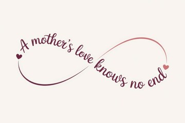 A mothers love know no end quote in the shape of infinity symbol sign, typography stylish text, isolated, Mother day concept illustration design