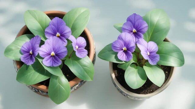 Decorative ceramic cache pot with an isolated African violet.