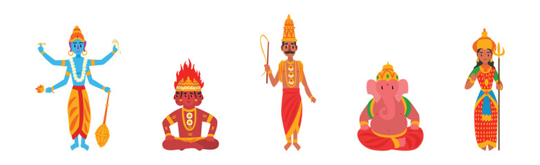 Naklejka premium Indian God and Hindu Deity for Worship Vector Set