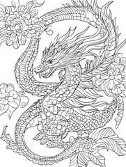 Dragon coloring book for adults vector