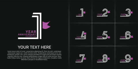 Anniversary logo style double line number set with ribbon. white color on black background for celebration event