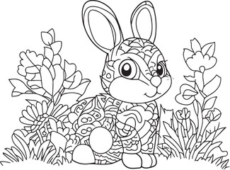 Rabbit bunny coloring book for adults vector