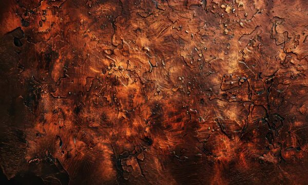 Textured red and brown abstract surface resembling molten lava or metallic finish