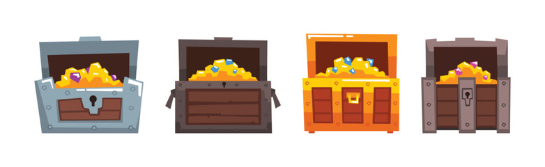 Open Treasure Chest with Gold and Rich Vector Set