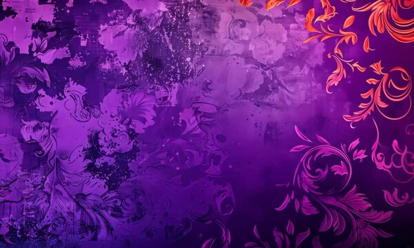 Abstract purple and pink background with floral patterns grunge texture
