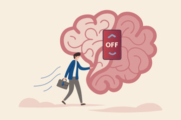 Turn on brain to think, creativity, thought or concentration, smart thinking or emotional intelligence, mindset, wisdom and knowledge concept, smart businessman genius turn on switch on his own brain.