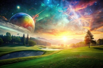 Double Exposure Golf Club Photography: Surreal Golf Course Images, Artistic Golf Photos, Fantasy Golf Scenes, Dreamlike Golf Pictures, Abstract Golf Art