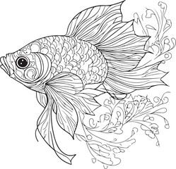 Gold fish coloring book for adults vector