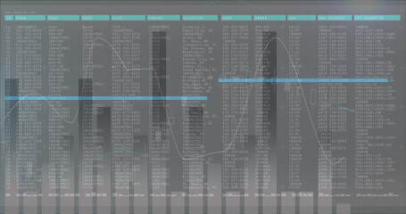 Image of data processing on screen with statistics recording on grey background
