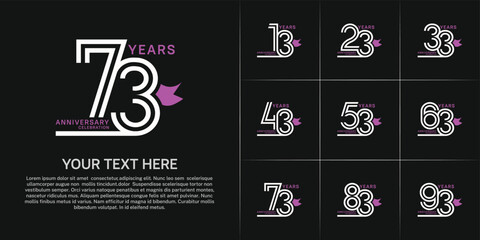 Anniversary logo style double line number set with ribbon. white color on black background for celebration event