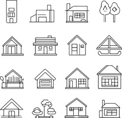 Real estate line icons black and white outline 