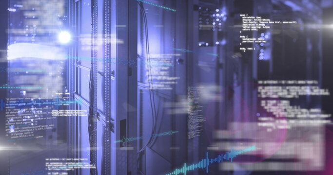 Image of data processing over modern buildings